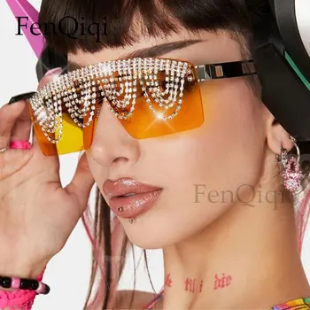 Diamante tachonado de Onepieces Punk Gafas de sol Para Mujer de la Personalidad Colgante de Diamante Hermosas Damas Decoración Espejo Gafas de sol