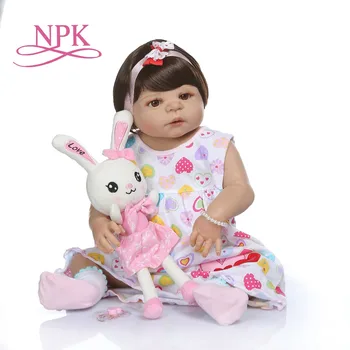 NPK 56 CM bebe recién nacido muñeca reborn baby doll en color beige de piel de cuerpo completo de silicona Baño de muñecos de Navidad Gfit