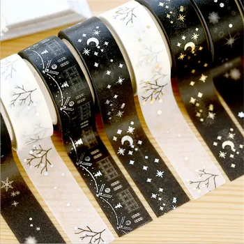15mm*5m de Oro de plata de las estrellas de Washi Tape Álbum de recortes DIY Personalizado de la Cinta Adhesiva de la Oficina de etiqueta adhesiva Cinta de Enmascarar