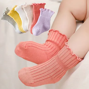 Elástico suave Calcetines de Bebé Recién nacido de Otoño Invierno de Color Sólido de Bebé Niño Niña Calcetines Para los pequeños Niños Bebés Accesorios 0-24Month