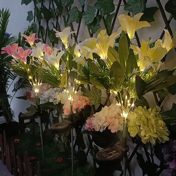 7 de la Cabeza LED Solar Lily Lámpara de Jardín Casa de Rosa Flor Decorativa Luces Impermeable Paisaje Patio de Césped Ruta de la Fiesta de la Boda de Luces