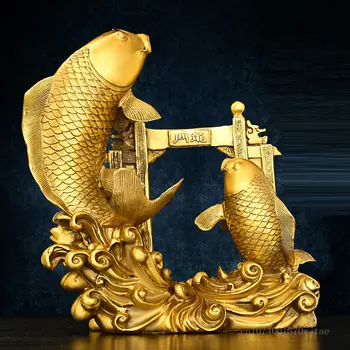 Cobre puro peces saltando por encima de la puerta del dragón de la Escultura casa Buda sala de culto porche de la artesanía la Artesanía Decoración de pescado Escultura