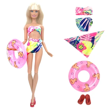 1 juego de Muñeca Traje de baño de Proa-Bikini + 1x Azar Nadar Anillo +1 Pares de Zapatillas Zapatos Ropa para Muñeca Barbie Accesorios